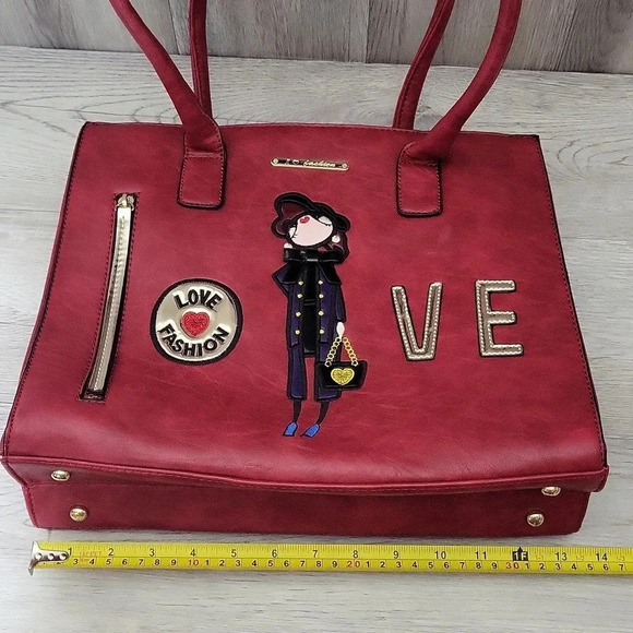 I Love‎ Fashion Faux Leather Red Multi Pocket Shoulder Bag - Picture 12 of 13